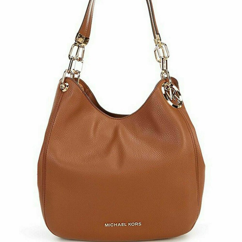 MICHAEL KORS LILLIE LUGGAGE BROWN LEATHER GOLD LARGE TOTE SHOULDER BAG NWT!